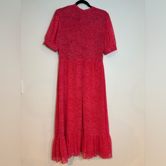 Whistles Shirred Checkerboard Pink Print Midi Dress - Picture 6 of 8